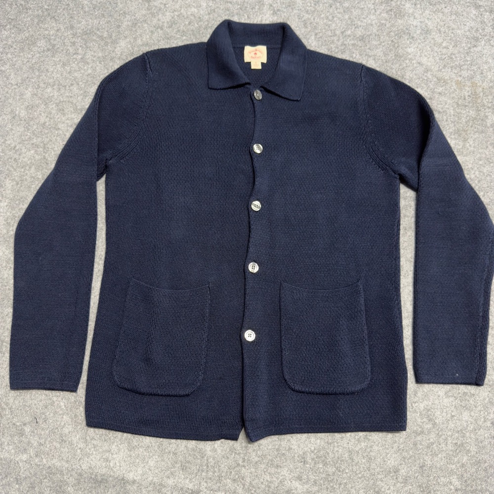 Brooks Brothers Red‎ Fleece Navy Blue Mercerized Cotton Button Cardigan Mens S